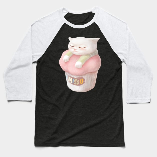Cute Kitten Cupcake Baseball T-Shirt by zkozkohi